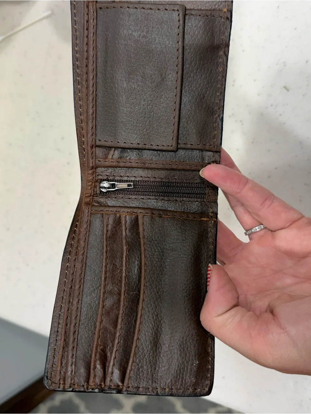 Leather Tooled Bifold Wallet in Brown and Black